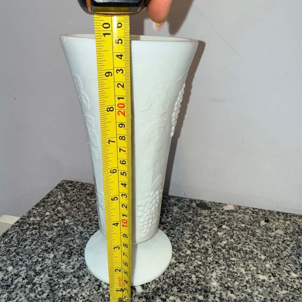 Vintage Milk Glass Grape Harvest Trumpet Vase White Pressed Glass 9 Inch